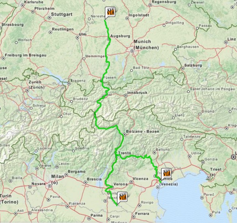 Mappa della Via Claudia Augusta